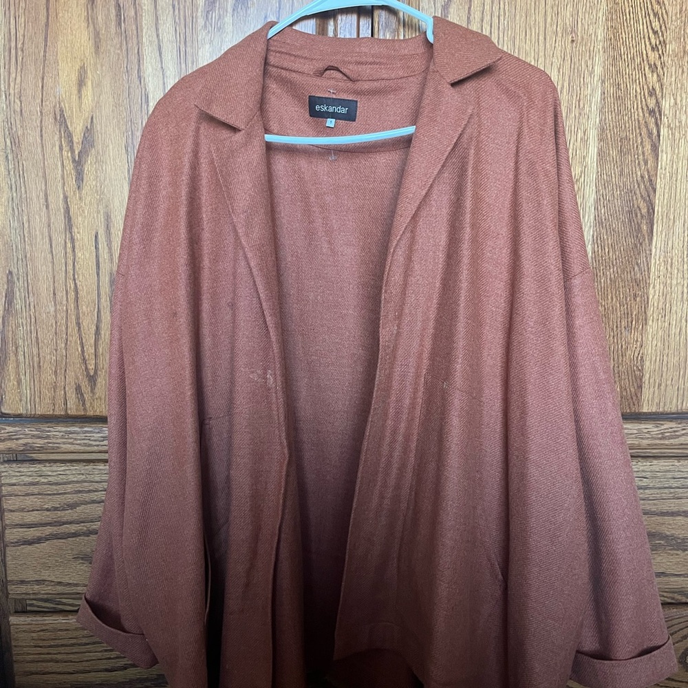 Eskandar Brown Oversized Cardigan with Wide Collar